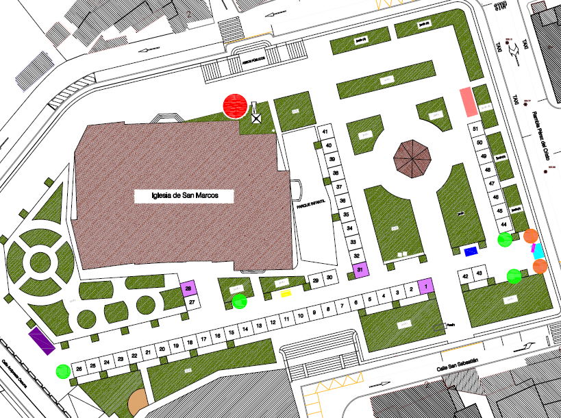 Mapa de la distribución de stands en la plaza.